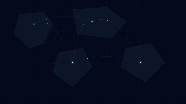 Abstract network of connected glowing nodes and geometric polygon shapes