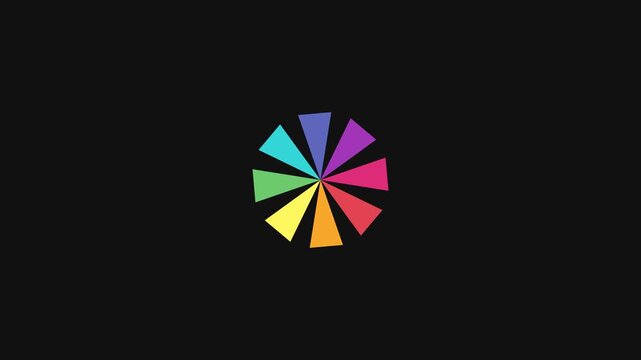 Rotating colorful loading spinner animation on 4k black background, for digital interface, and user experience