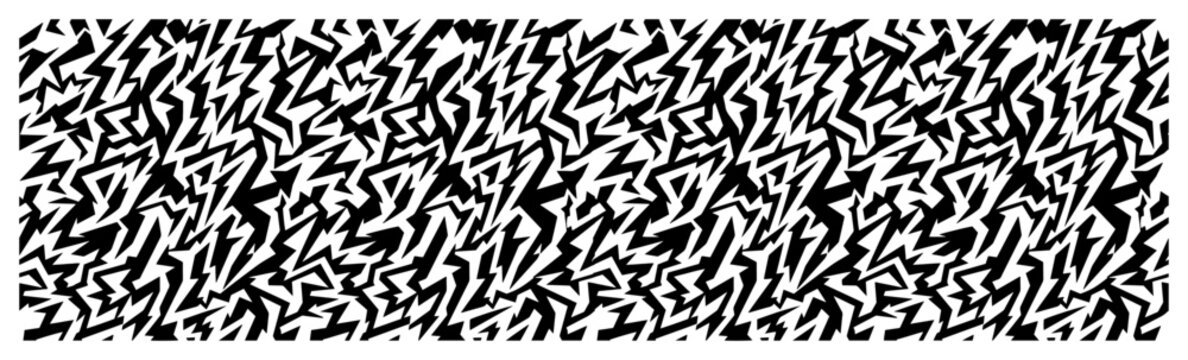 Abstract zigzag pattern with sharp lightning lines and chaotic monochrome geometric shapes