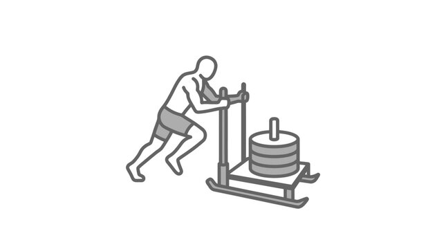 Man pushing heavy weighted sled fast.