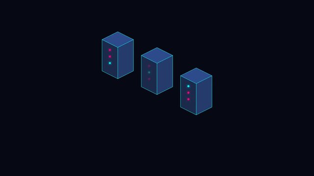 Three isometric server towers representing modern data center infrastructure