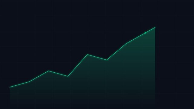 Minimalist green digital line graph isolated on a solid dark black background
