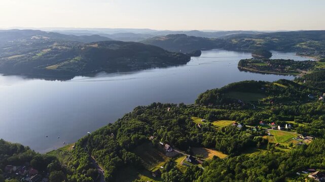 Drone shot of Roznow lake (Jezioro Roznowskie) in Poland