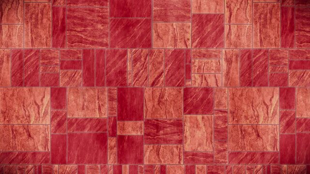Abstract reddish-brown terracotta tile pattern background, featuring a rustic mottled stone texture in warm earthy tones, a seamless loop motion graphic