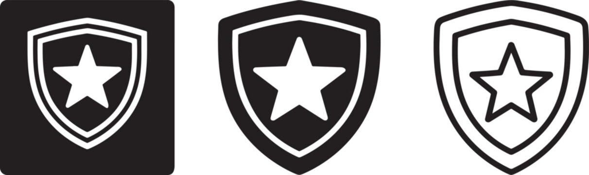Shield with star security vector icon set.