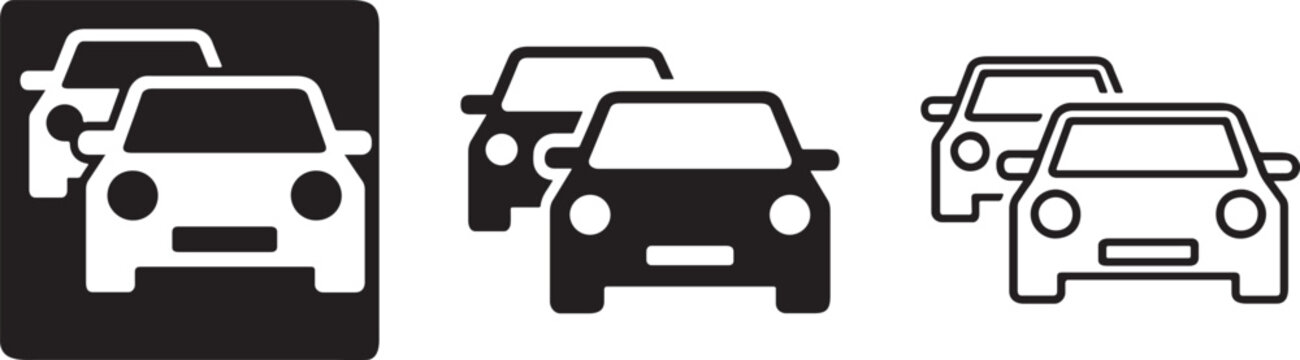 Two cars overtaking traffic vector icon set.