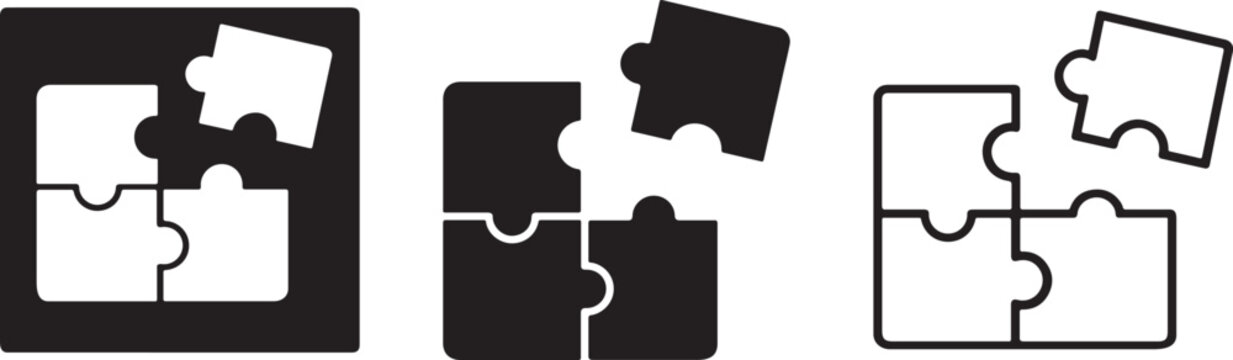 Puzzle pieces missing part vector icon set.