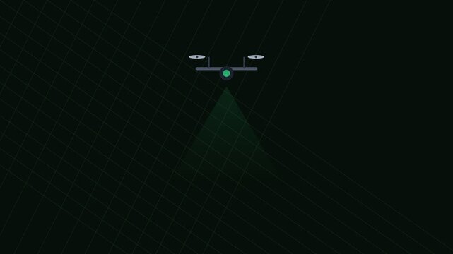 Minimalist digital radar interface with scanning cone on a black background