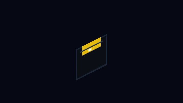 Minimalist isometric icon of a yellow card inserting into a dark pocket slot