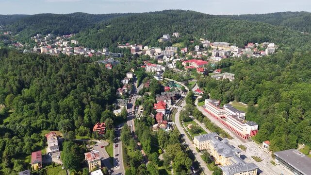Drone shot of the biggest spa town in Poland - Krynica Zdroj