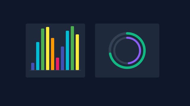 Minimalist digital data visualization featuring bar and circular charts