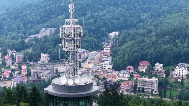 Bird's-eye view of observation tower at Parkowa mount in Krynica Zdroj, Poland
