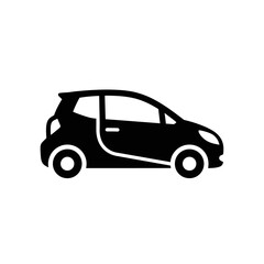 Fototapeta premium Compact Car Icon - Black Silhouette on White Background