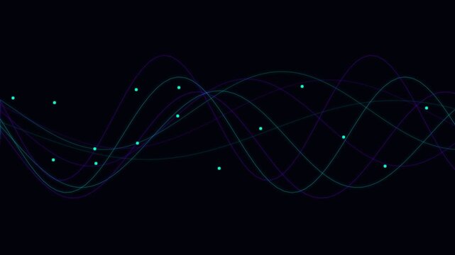 Abstract digital wave pattern with glowing dots on a dark black background