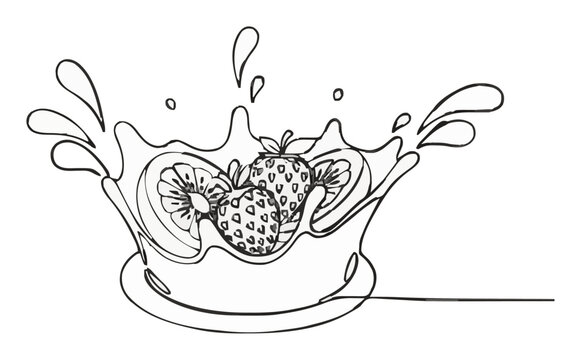 Fresh fruit salad splash line art vector illustration. Generative AI