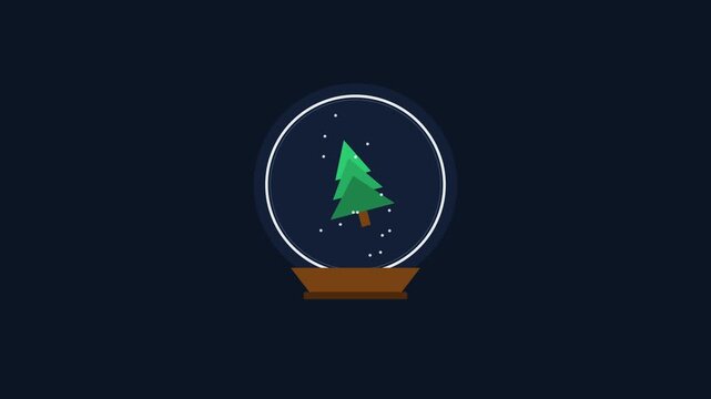Minimalist pixel art snow globe featuring a solitary evergreen pine tree