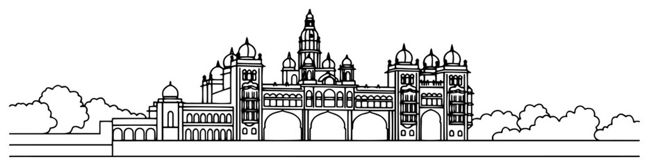 Mysore Palace landmark building in India with domes and arches line art © Logan