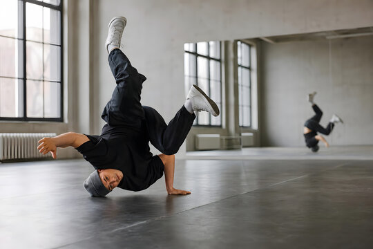 Breakdancer Spinning During Urban Dance Practice