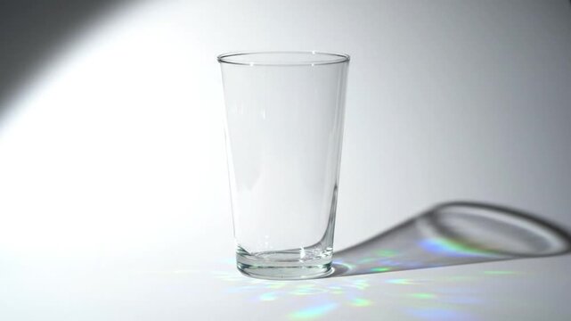 Empty Tall Glass with Shadow and Light Patterns on a White Surface Studio Shot