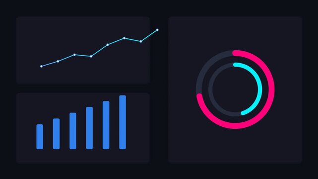 Minimalist data visualization dashboard with charts and circular indicators