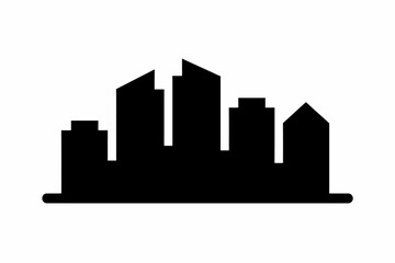 Fototapeta premium Black silhouette of city skyscrapers against a plain white background