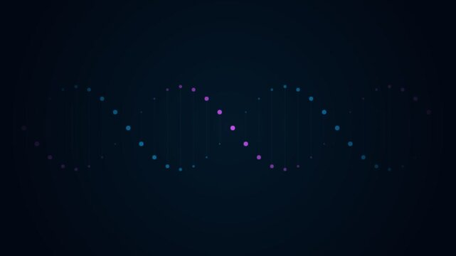 Abstract dna double helix structure rendered in blue and purple neon light