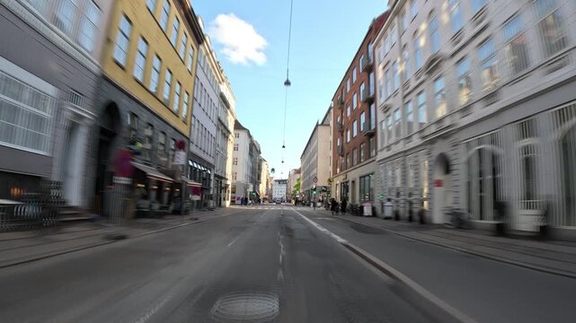 Fast hyperlapse ride through Copenhagen city center in Denmark