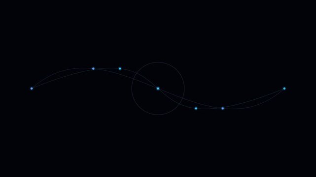 Abstract digital vector path with glowing anchor points on black background