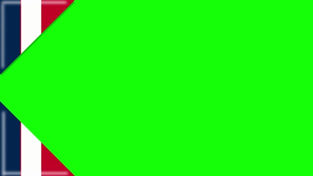 Animatied of France flag ribbon corner overlay on green screen background chroma key backdrop template with copy space