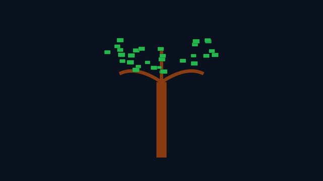 Minimalist animated tree with floating leaves on dark animation 4k background, nature motion