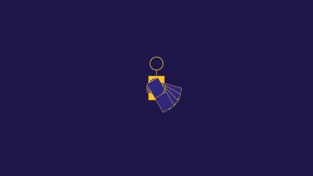 Minimalist animation of a keyring with swinging tickets or cards on a dark blue 4k background