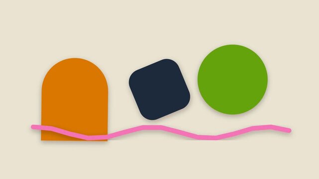 Minimalist abstract composition with colorful geometric shapes and a line