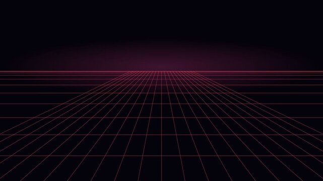 A minimalist perspective grid with glowing red lines on a deep black background