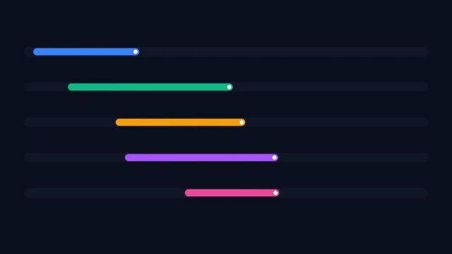 Minimalist colorful loading progress bars arranged on a dark background