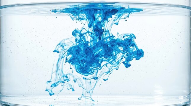 Blue ink cloud swirling in clear water.