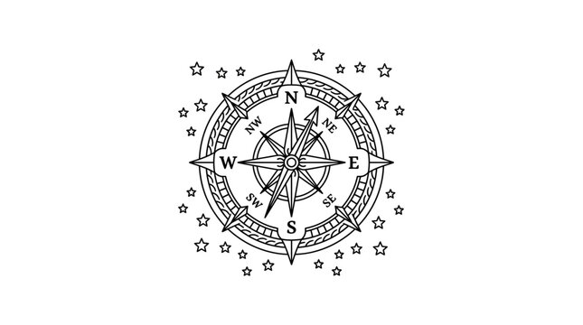 Vintage Nautical Compass Icon with Star Decorations