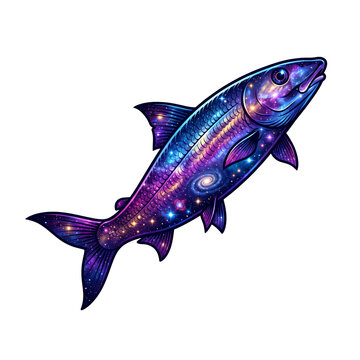 Celestial bonefish fishing run sticker illustration