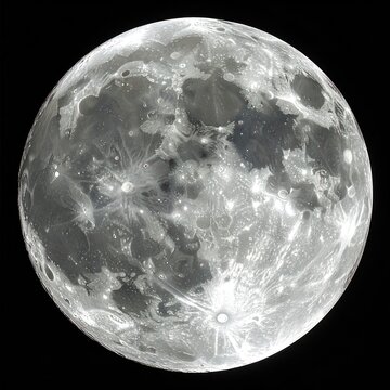 A detailed, close-up view of the moon against a black background, showcasing its craters and surface features.