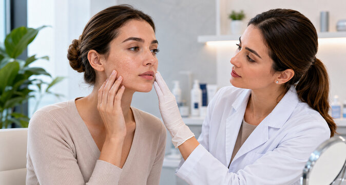 Dermatologist Examining Woman With Dehydrated Skin