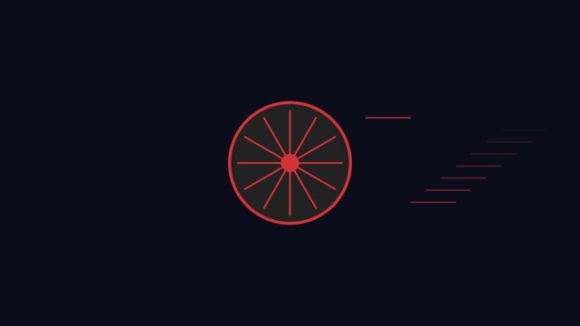 Minimalist red loading spinner animation with abstract geometric lines on dark 4k background progress