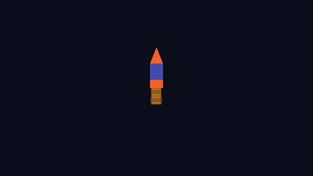 Minimalist rocket launch animation: cartoon space shuttle ascending against dark 4k background
