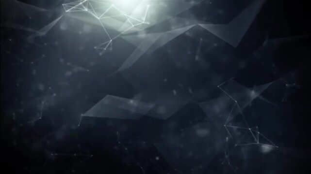 An interconnected network of lines and nodes forms a dynamic 3D polygonal geometry. 
