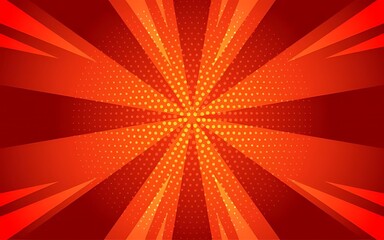 Fototapeta premium Comic book background with red explosion rays and yellow halftone dot pattern