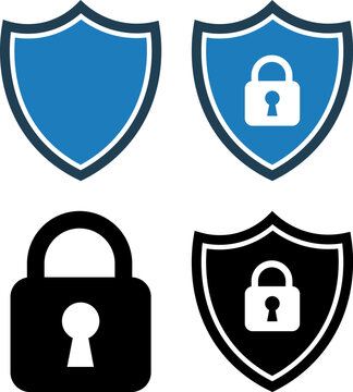 Security icons with shields and locks for protection and safety concepts