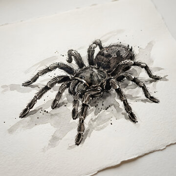 Closeup of a tarantula spider on a plain background.