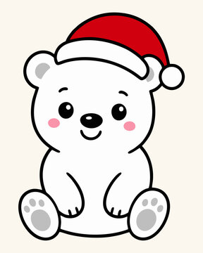 Cute Polar Bear Wearing Santa Hat Editable Christmas Vector Template