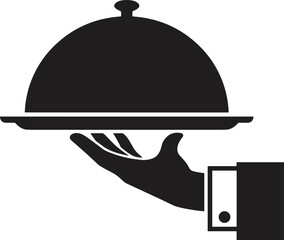 Fototapeta premium Food Serving Tray Icon, Waiter Hand Cloche Symbol, Restaurant Hospitality Vector, Catering Service Illustration Design Collection Bundle