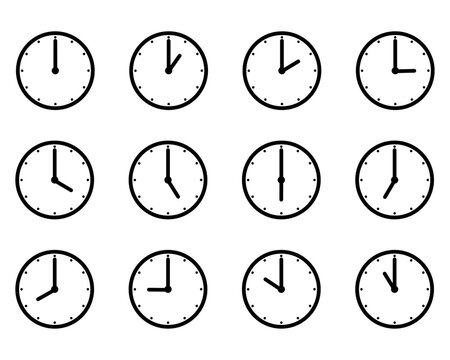 0時から11時までを示したアナログ時計が揃ったイラスト素材セット