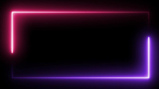 A rectangular frame made of two moving neon lights.Abstract neon studio background in bright colors.Blue and pink light moveing for overlay element. A popular abstract background overla.