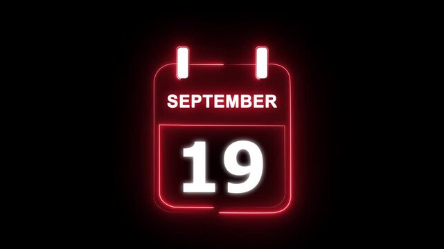 September calendar icon. 19 September calendar date animation. Countdown calendar concept. and stunning 4k animation.